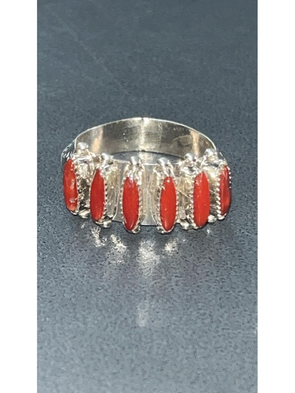 Native American Zuni coral boho style sterling silver ring size 6.5 -Paloma